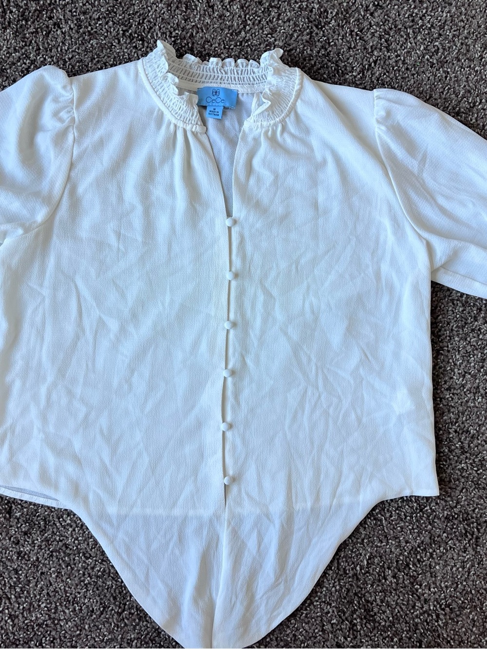 CeCe Cream Ruffled Neck Button-Front Girls' Blouse